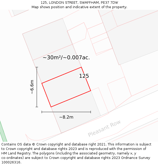 125, LONDON STREET, SWAFFHAM, PE37 7DW: Plot and title map