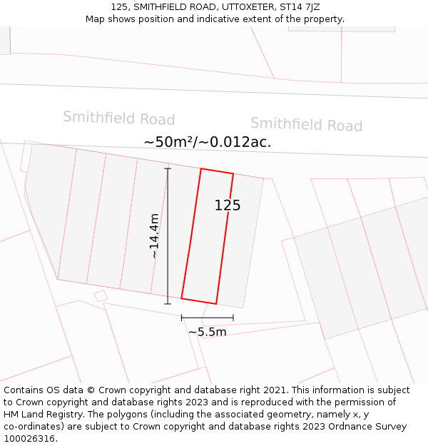 125, SMITHFIELD ROAD, UTTOXETER, ST14 7JZ: Plot and title map