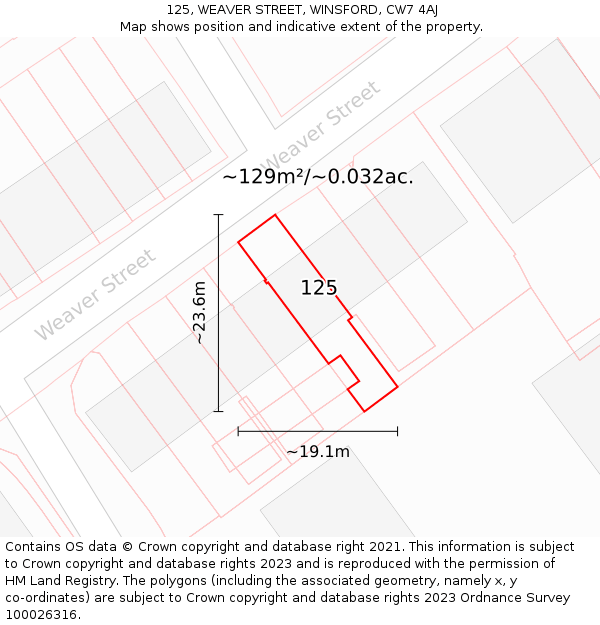 125, WEAVER STREET, WINSFORD, CW7 4AJ: Plot and title map