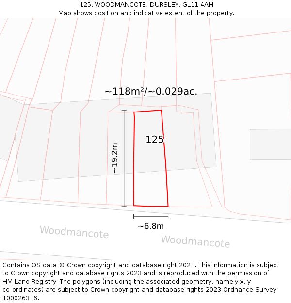 125, WOODMANCOTE, DURSLEY, GL11 4AH: Plot and title map