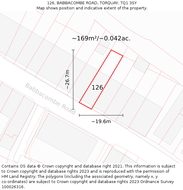 126, BABBACOMBE ROAD, TORQUAY, TQ1 3SY: Plot and title map