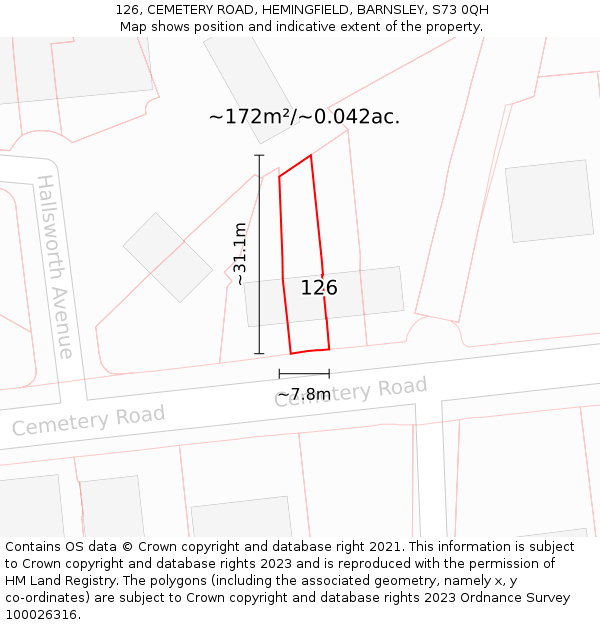 126, CEMETERY ROAD, HEMINGFIELD, BARNSLEY, S73 0QH: Plot and title map