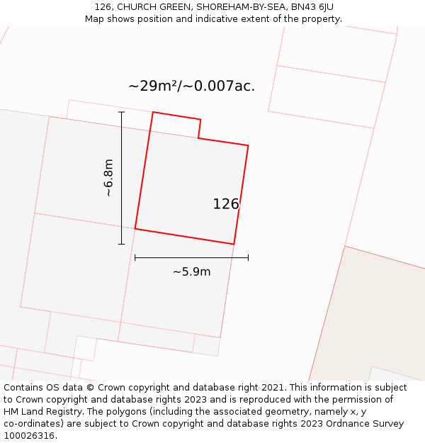 126, CHURCH GREEN, SHOREHAM-BY-SEA, BN43 6JU: Plot and title map