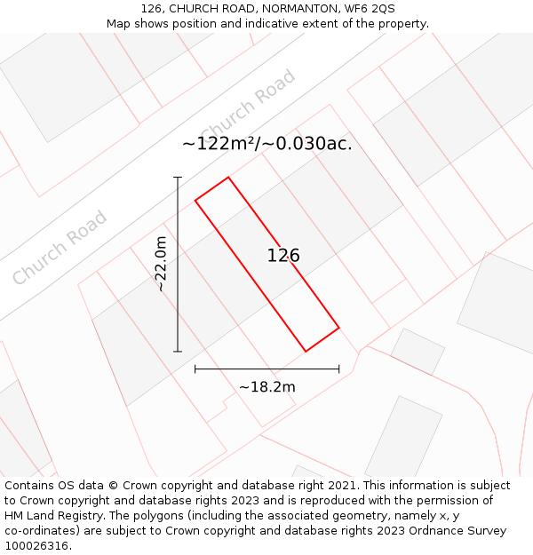126, CHURCH ROAD, NORMANTON, WF6 2QS: Plot and title map