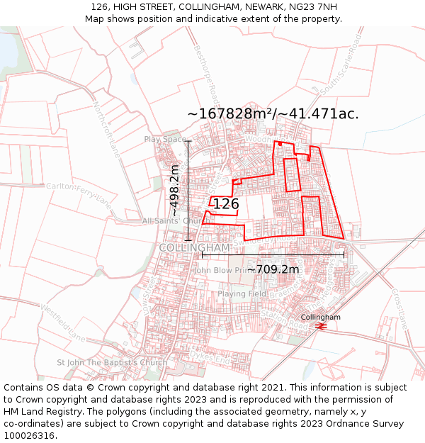 126, HIGH STREET, COLLINGHAM, NEWARK, NG23 7NH: Plot and title map