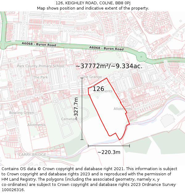 126, KEIGHLEY ROAD, COLNE, BB8 0PJ: Plot and title map