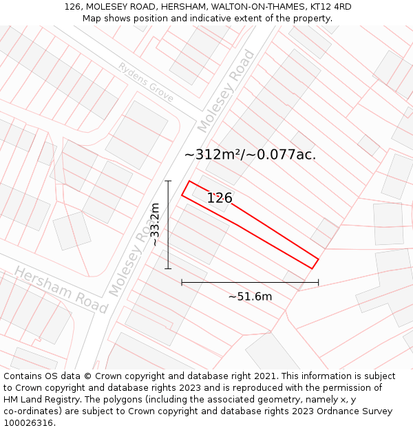 126, MOLESEY ROAD, HERSHAM, WALTON-ON-THAMES, KT12 4RD: Plot and title map