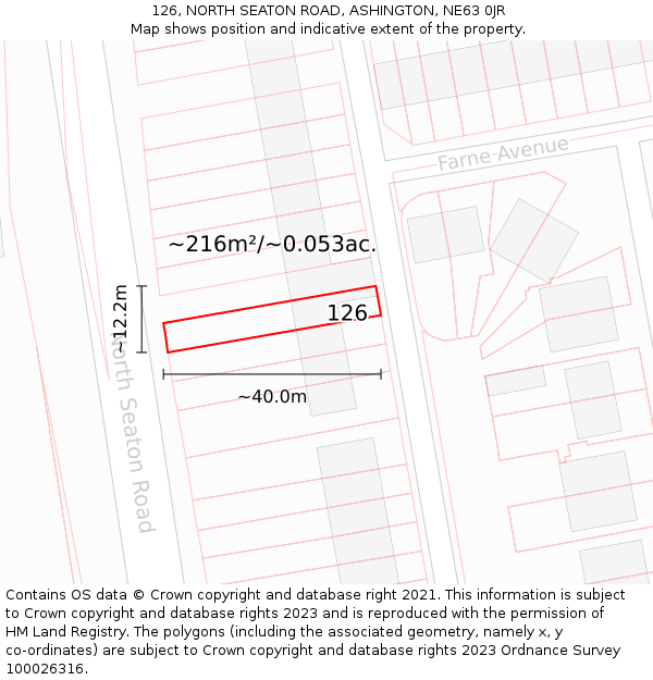 126, NORTH SEATON ROAD, ASHINGTON, NE63 0JR: Plot and title map
