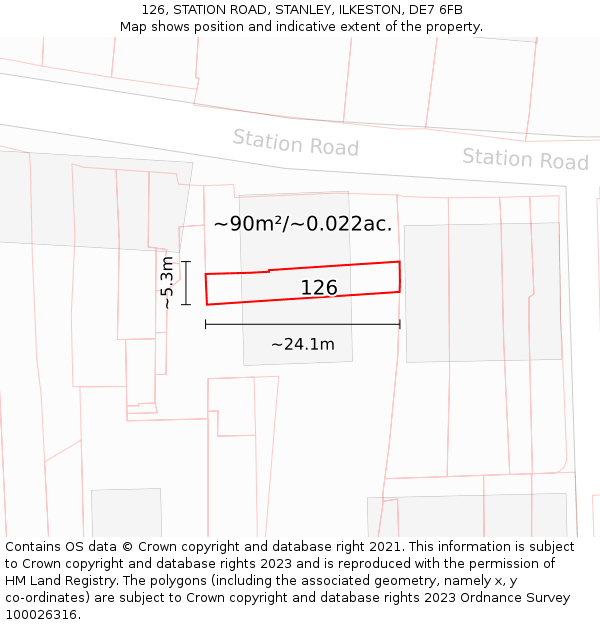 126, STATION ROAD, STANLEY, ILKESTON, DE7 6FB: Plot and title map
