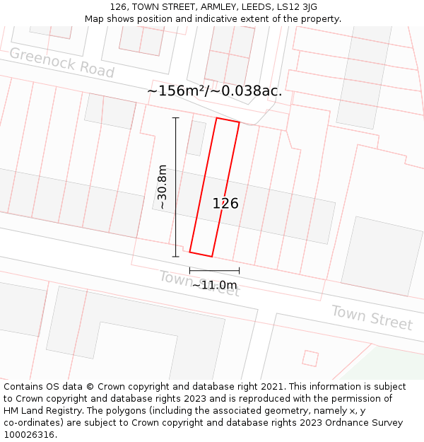 126, TOWN STREET, ARMLEY, LEEDS, LS12 3JG: Plot and title map