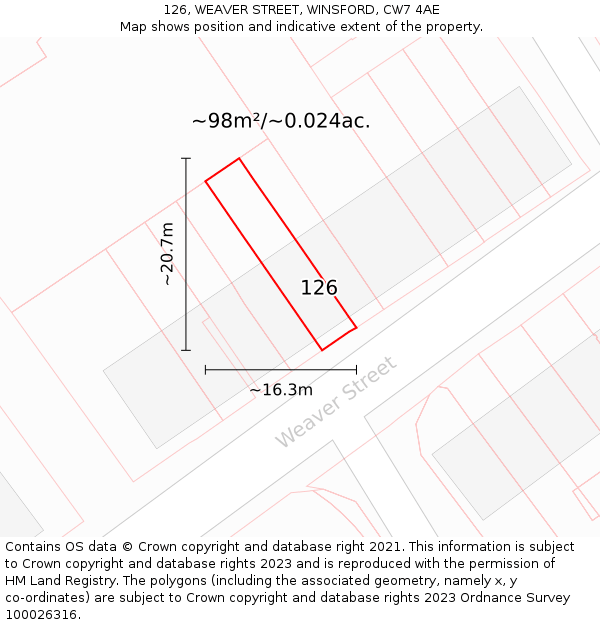 126, WEAVER STREET, WINSFORD, CW7 4AE: Plot and title map