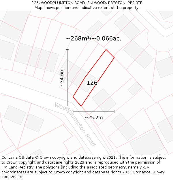 126, WOODPLUMPTON ROAD, FULWOOD, PRESTON, PR2 3TF: Plot and title map