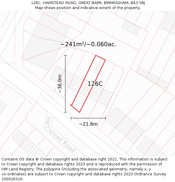 126C, HAMSTEAD ROAD, GREAT BARR, BIRMINGHAM, B43 5BJ: Plot and title map