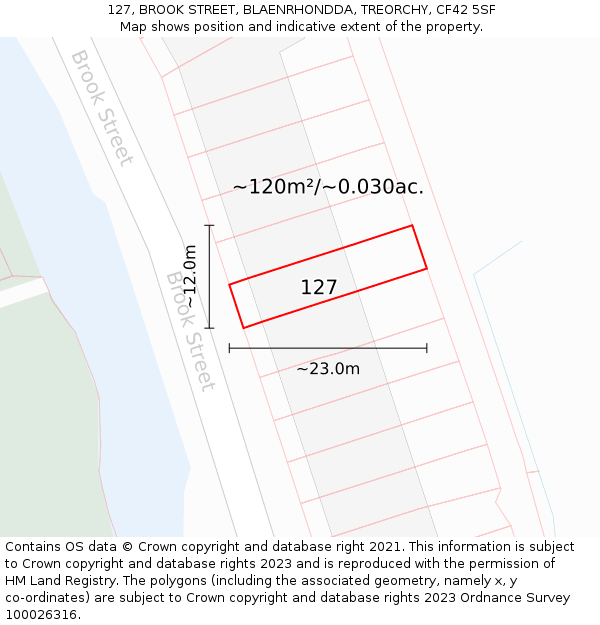 127, BROOK STREET, BLAENRHONDDA, TREORCHY, CF42 5SF: Plot and title map