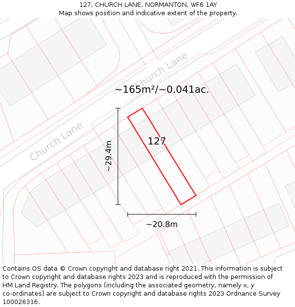 127, CHURCH LANE, NORMANTON, WF6 1AY: Plot and title map