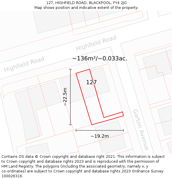 127, HIGHFIELD ROAD, BLACKPOOL, FY4 2JG: Plot and title map
