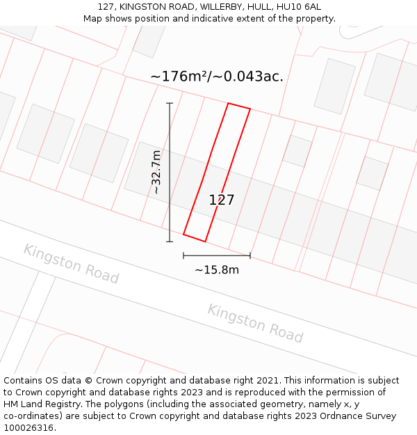 127, KINGSTON ROAD, WILLERBY, HULL, HU10 6AL: Plot and title map