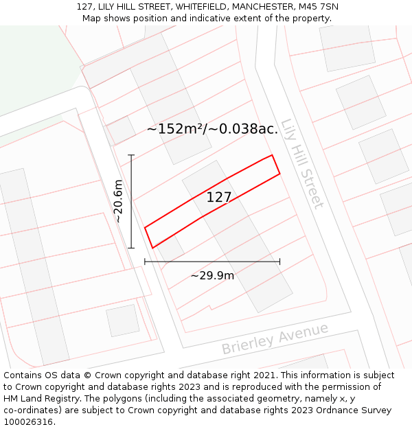 127, LILY HILL STREET, WHITEFIELD, MANCHESTER, M45 7SN: Plot and title map