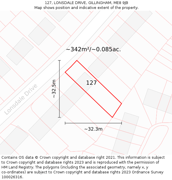 127, LONSDALE DRIVE, GILLINGHAM, ME8 9JB: Plot and title map