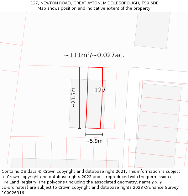 127, NEWTON ROAD, GREAT AYTON, MIDDLESBROUGH, TS9 6DE: Plot and title map