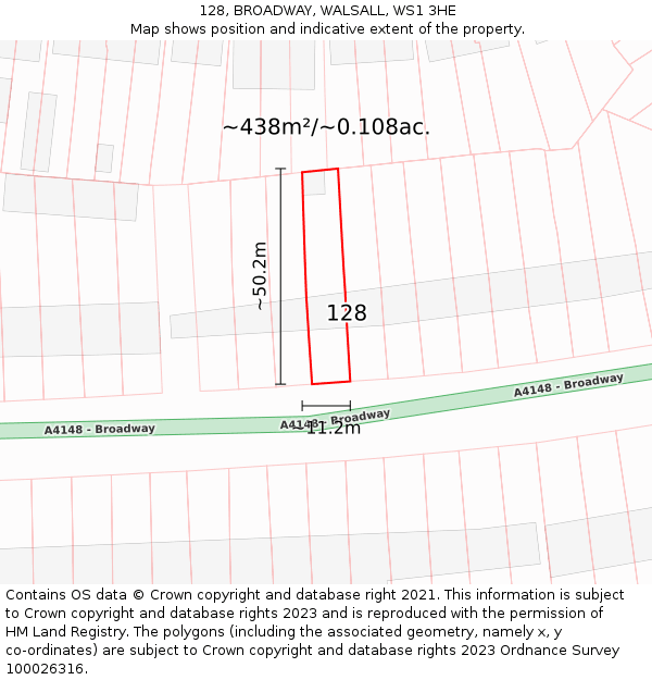 128, BROADWAY, WALSALL, WS1 3HE: Plot and title map