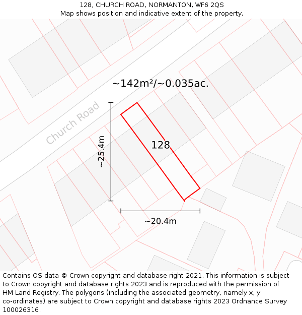 128, CHURCH ROAD, NORMANTON, WF6 2QS: Plot and title map