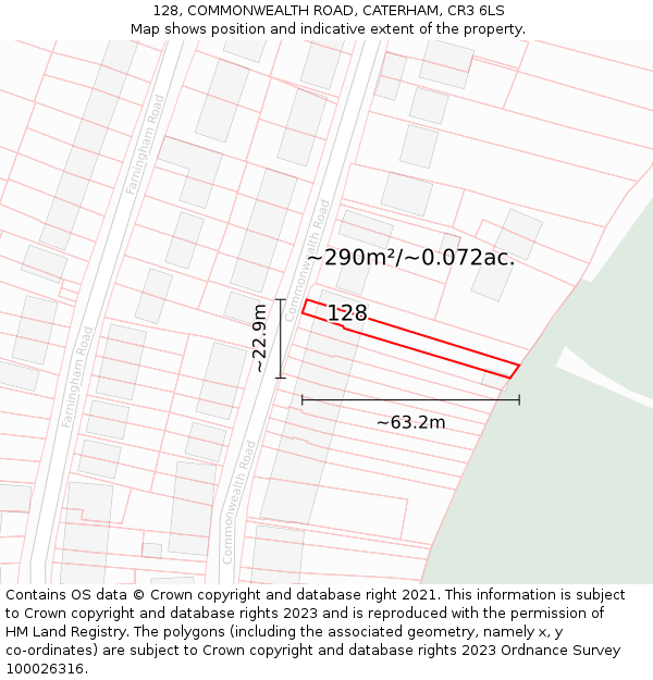 128, COMMONWEALTH ROAD, CATERHAM, CR3 6LS: Plot and title map