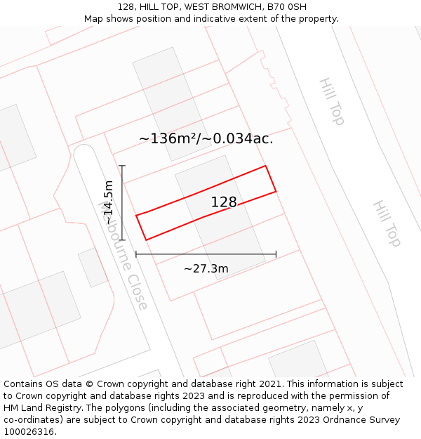 128, HILL TOP, WEST BROMWICH, B70 0SH: Plot and title map
