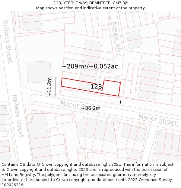 128, KEEBLE WAY, BRAINTREE, CM7 3JY: Plot and title map