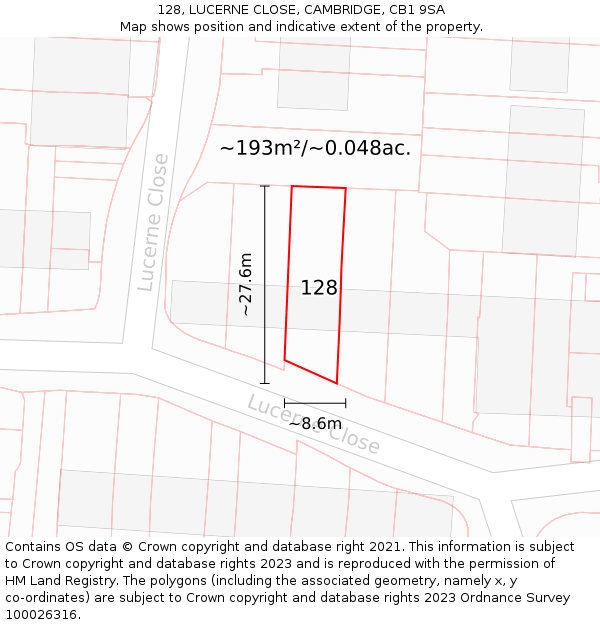128, LUCERNE CLOSE, CAMBRIDGE, CB1 9SA: Plot and title map