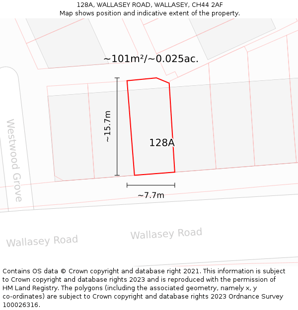 128A, WALLASEY ROAD, WALLASEY, CH44 2AF: Plot and title map