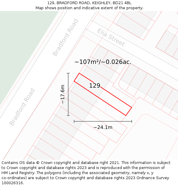 129, BRADFORD ROAD, KEIGHLEY, BD21 4BL: Plot and title map