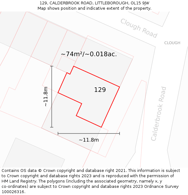 129, CALDERBROOK ROAD, LITTLEBOROUGH, OL15 9JW: Plot and title map