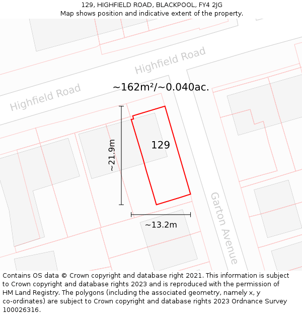 129, HIGHFIELD ROAD, BLACKPOOL, FY4 2JG: Plot and title map