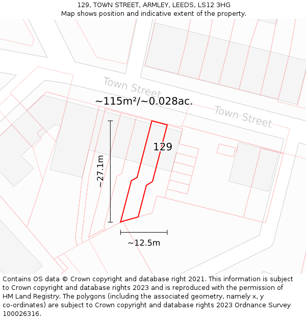 129, TOWN STREET, ARMLEY, LEEDS, LS12 3HG: Plot and title map