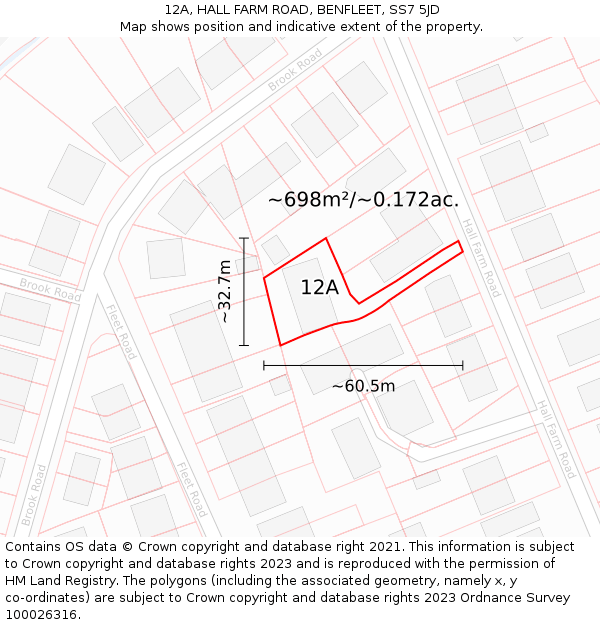 12A, HALL FARM ROAD, BENFLEET, SS7 5JD: Plot and title map