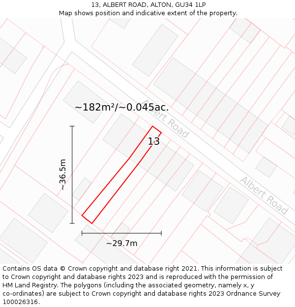 13, ALBERT ROAD, ALTON, GU34 1LP: Plot and title map