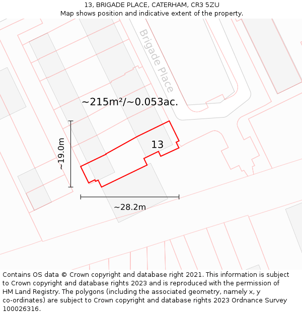 13, BRIGADE PLACE, CATERHAM, CR3 5ZU: Plot and title map