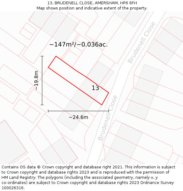 13, BRUDENELL CLOSE, AMERSHAM, HP6 6FH: Plot and title map