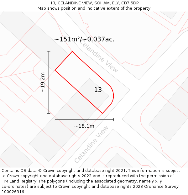 13, CELANDINE VIEW, SOHAM, ELY, CB7 5DP: Plot and title map