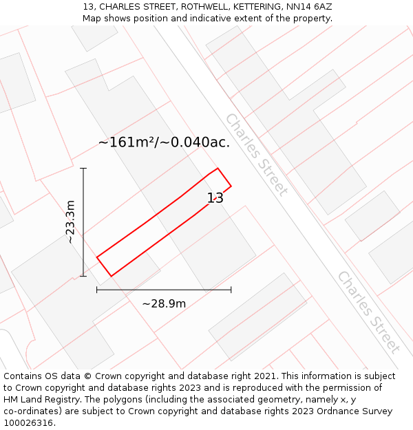 13, CHARLES STREET, ROTHWELL, KETTERING, NN14 6AZ: Plot and title map