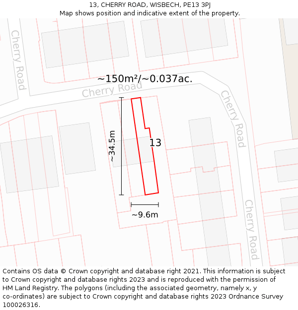 13, CHERRY ROAD, WISBECH, PE13 3PJ: Plot and title map