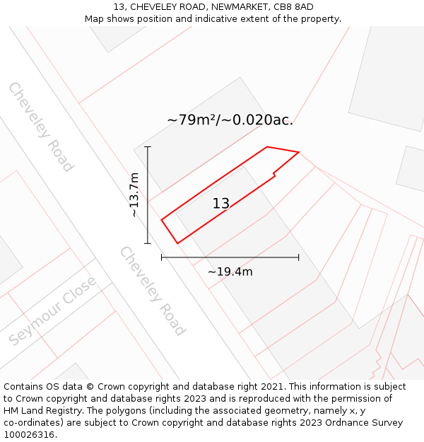 13, CHEVELEY ROAD, NEWMARKET, CB8 8AD: Plot and title map