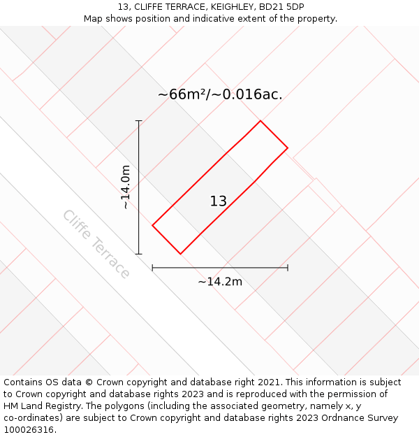 13, CLIFFE TERRACE, KEIGHLEY, BD21 5DP: Plot and title map