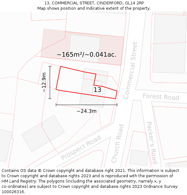 13, COMMERCIAL STREET, CINDERFORD, GL14 2RP: Plot and title map