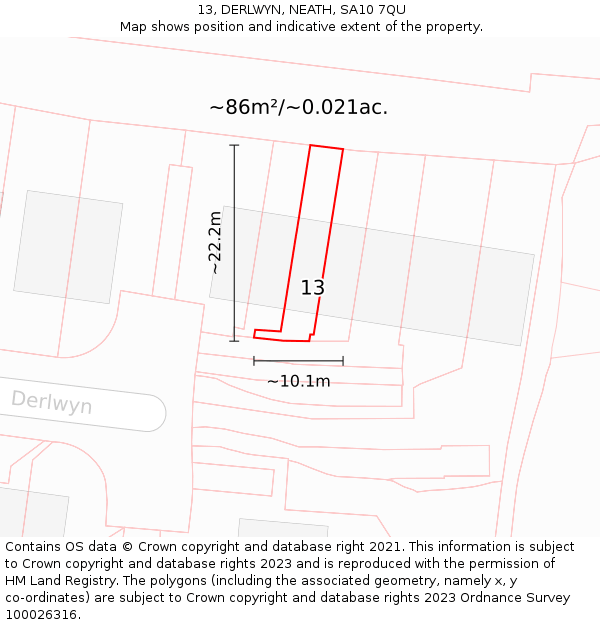 13, DERLWYN, NEATH, SA10 7QU: Plot and title map