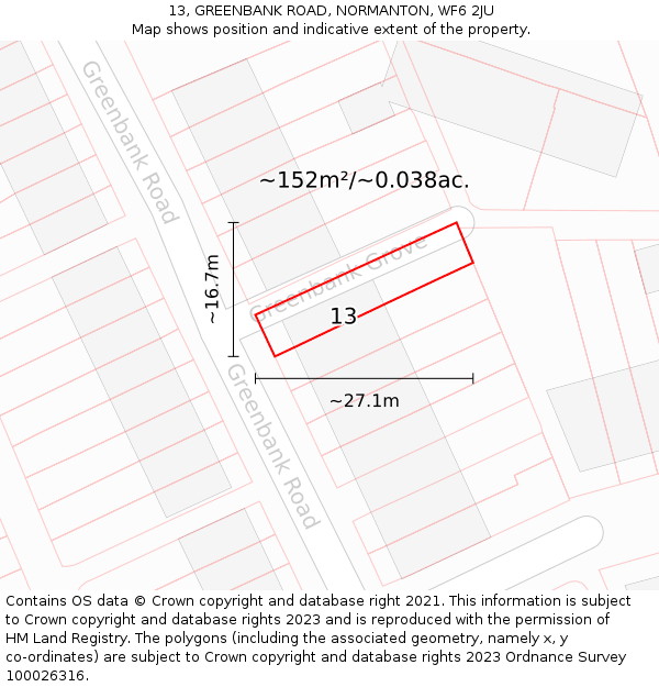 13, GREENBANK ROAD, NORMANTON, WF6 2JU: Plot and title map
