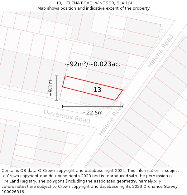 13, HELENA ROAD, WINDSOR, SL4 1JN: Plot and title map