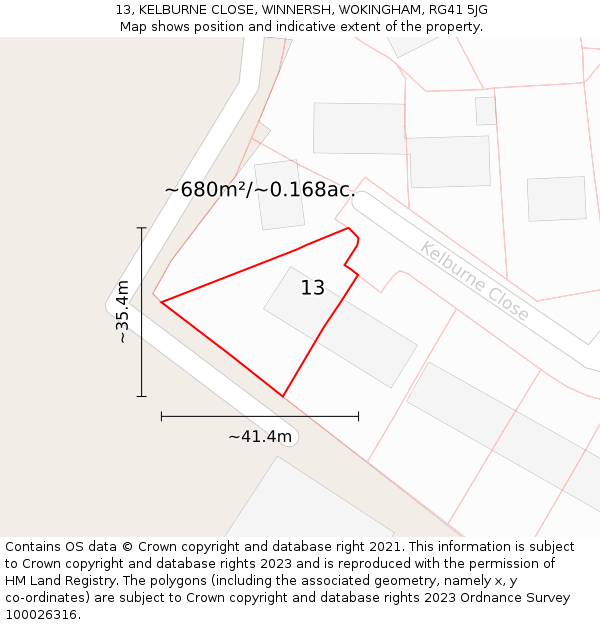 13, KELBURNE CLOSE, WINNERSH, WOKINGHAM, RG41 5JG: Plot and title map