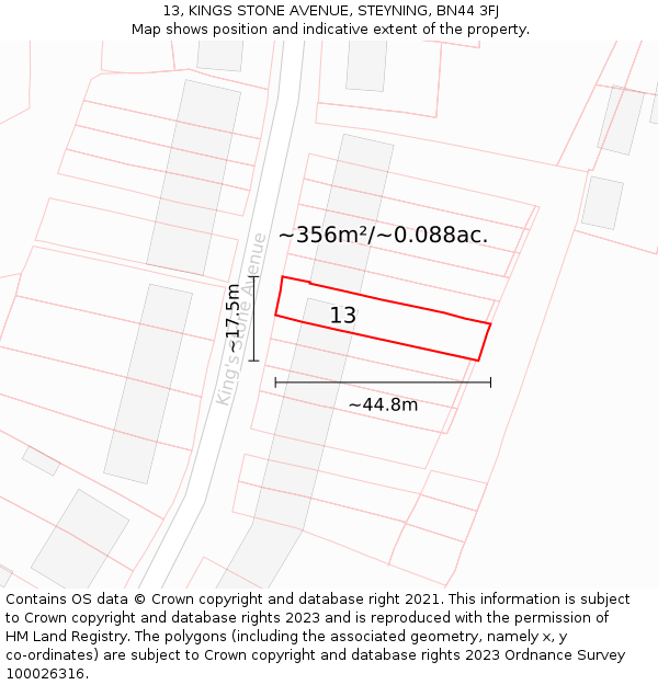 13, KINGS STONE AVENUE, STEYNING, BN44 3FJ: Plot and title map